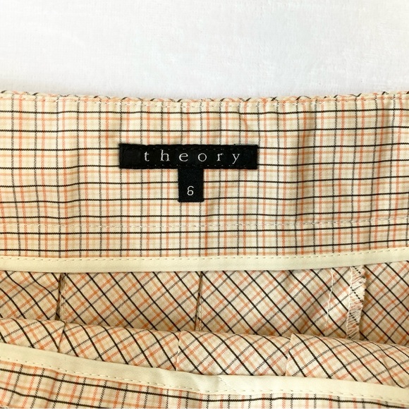 Theory Pleated Skirt Checkered Print 6 Tan - Picture 3 of 11